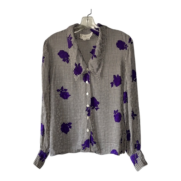 Vintage 80s 90s Carlisle Button Up Houndstooth Blouse - Picture 1 of 8